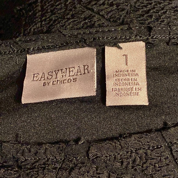 CHICOS Easywear Black top with sheer details Size 1 equals 8 to 10 - Picture 3 of 5